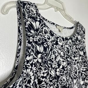 Talbots Fit & Flare Dress 14 Sleeveless Navy White Floral Cottagecore Summer